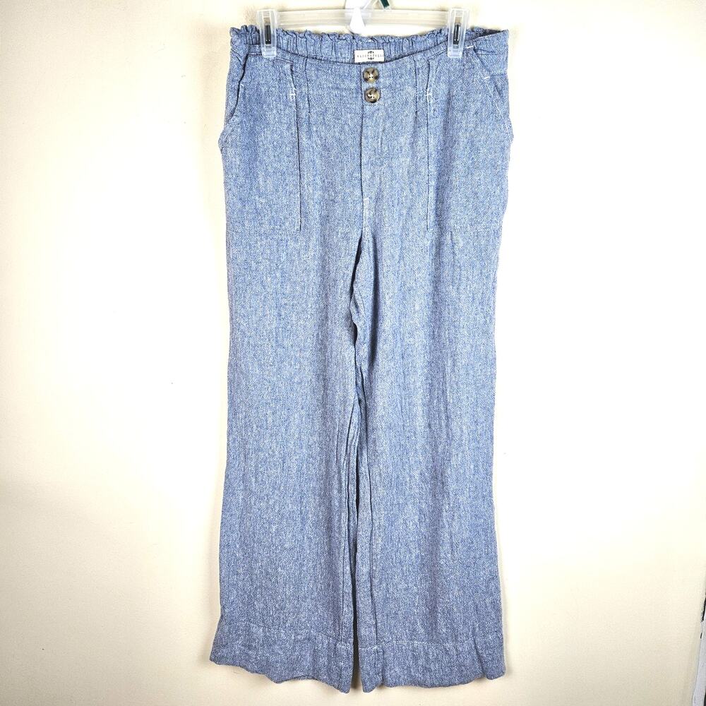 Mason & Belle Size Large Blue Linen Wide Leg High Waisted Women's Stretch Pants